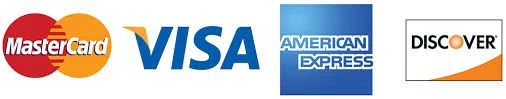 The Mastercard, Visa, American Express, and Discover logos